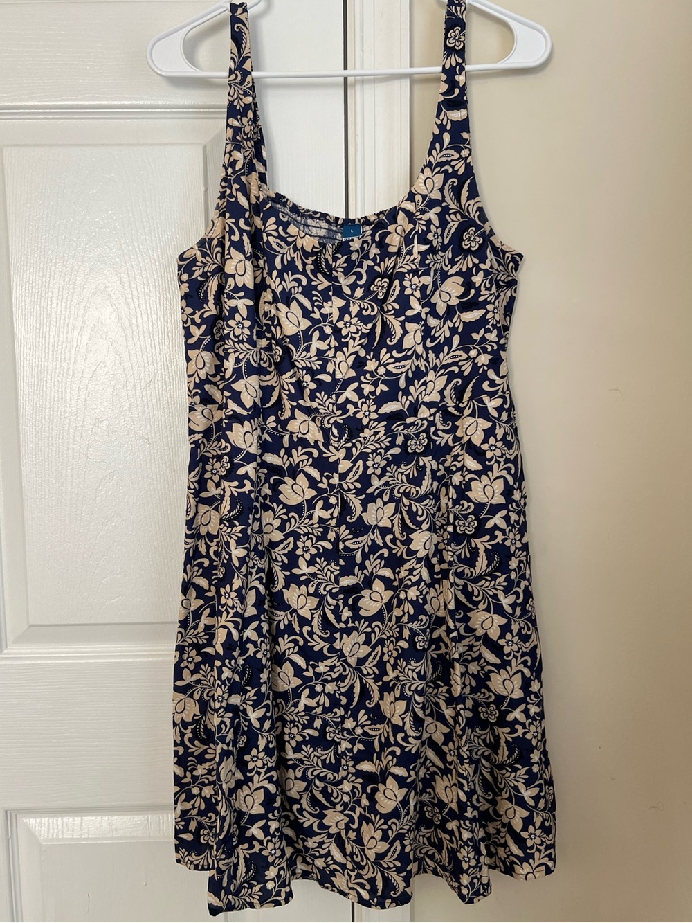 NWOT Old Navy Blue & Tan Floral Boho / Bohemian Sleeveless Mini Dress Large